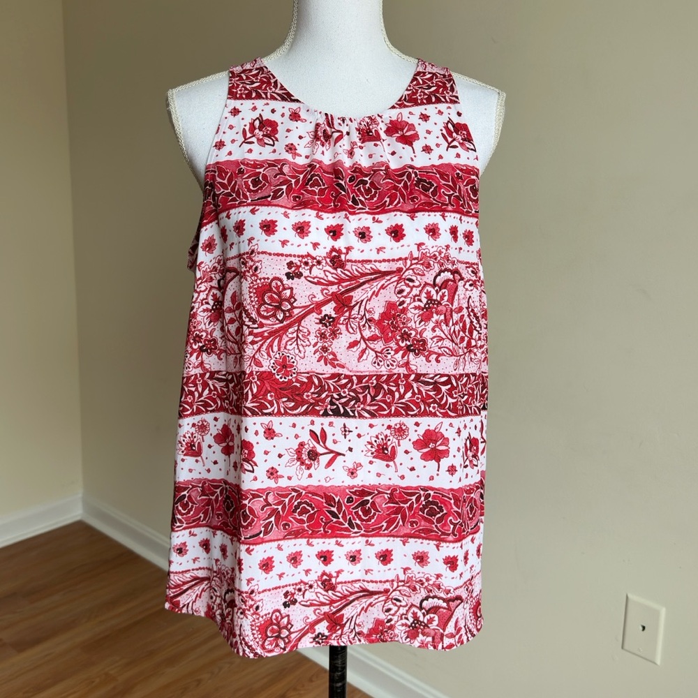 Loft || Red and White Floral Sleeveless Top Sz M